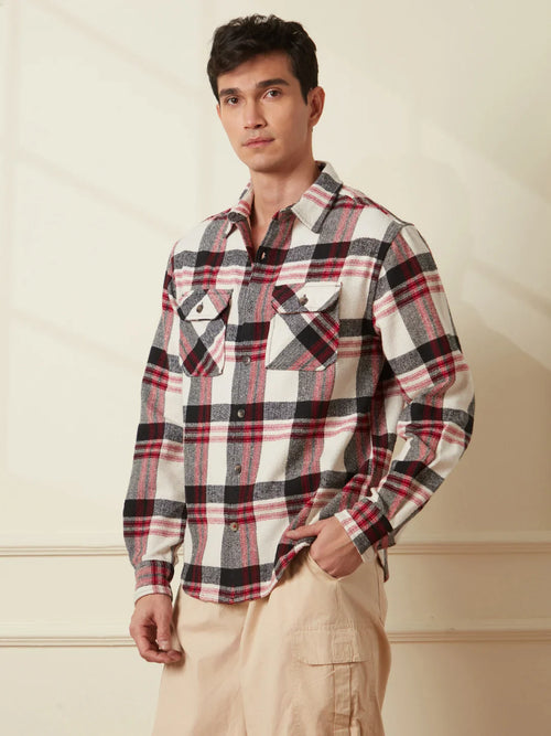 Herringbone Comfort Fit Overshirt | Red