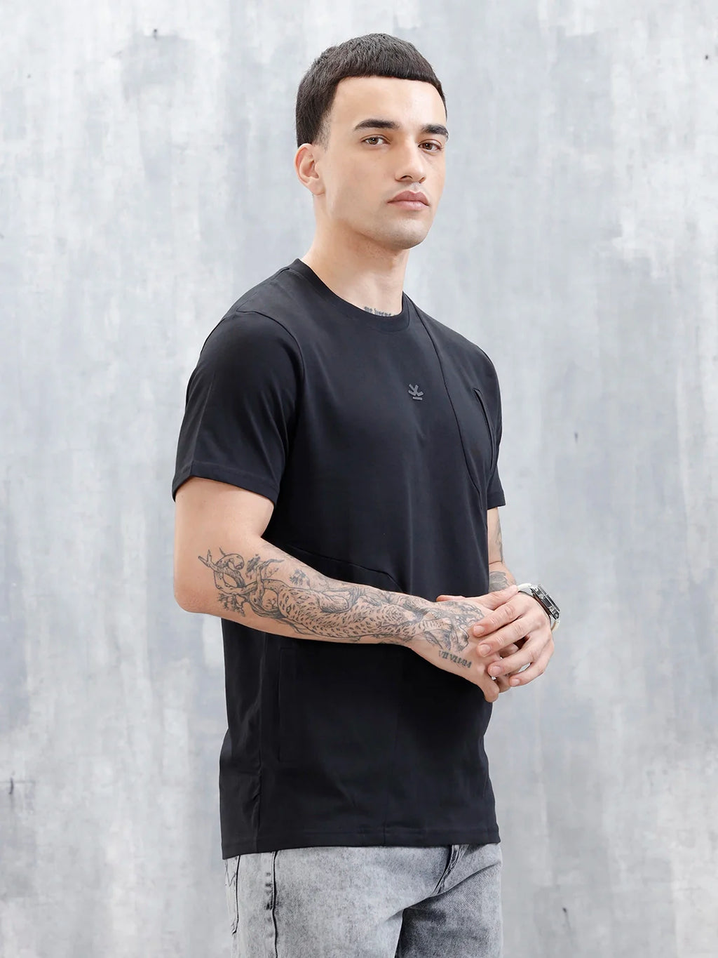 Casual Men's Tshirt With Cut&Sew Detail | Black