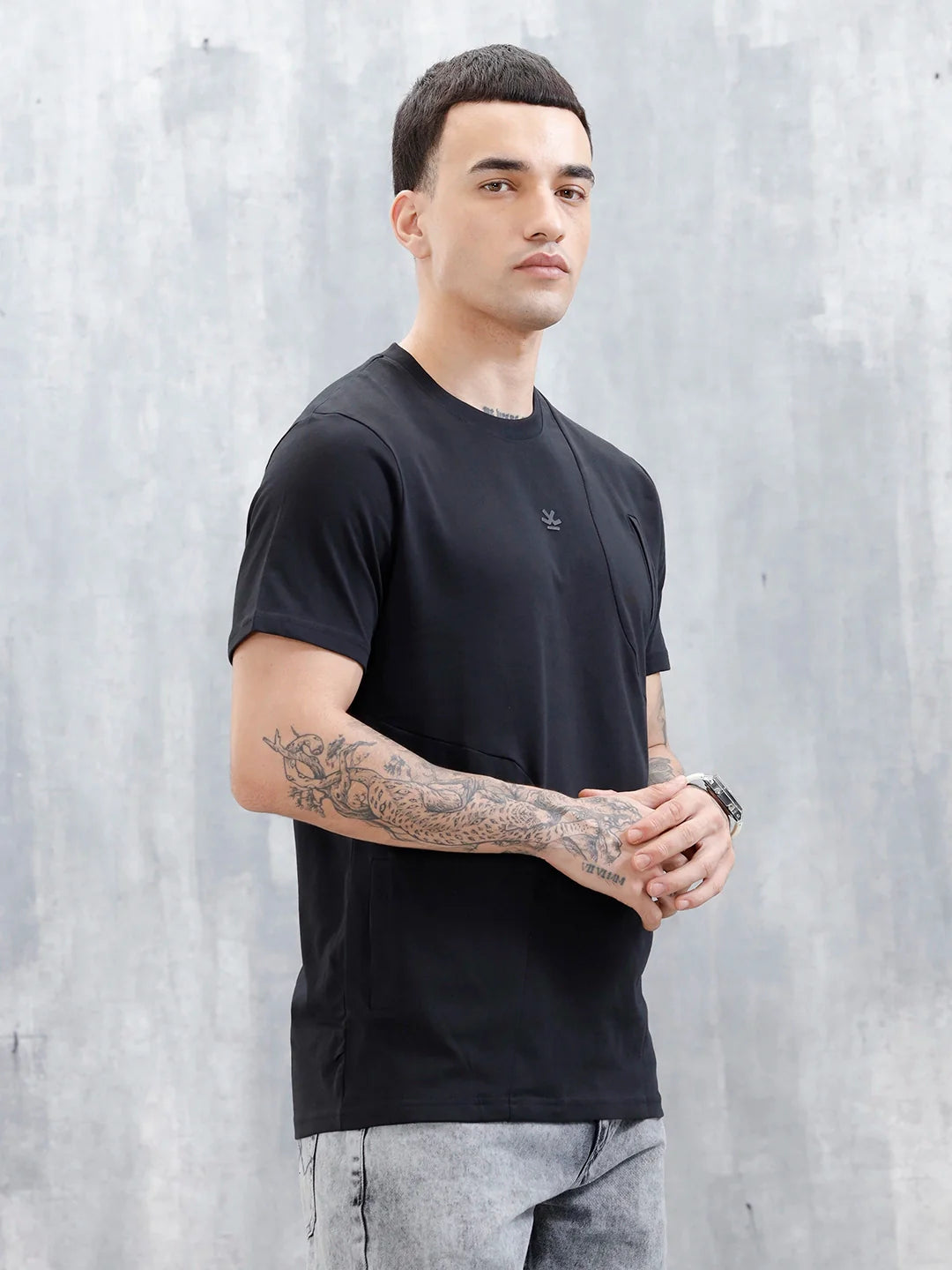 Casual Men's Tshirt With Cut&Sew Detail | Black