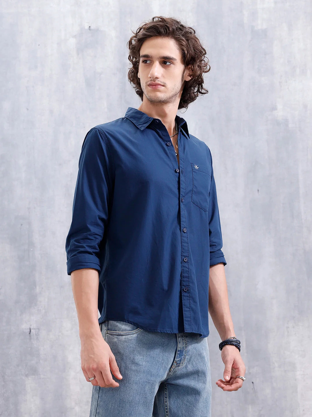 Solid Casual Regular Fit Shirt | Navy Blue