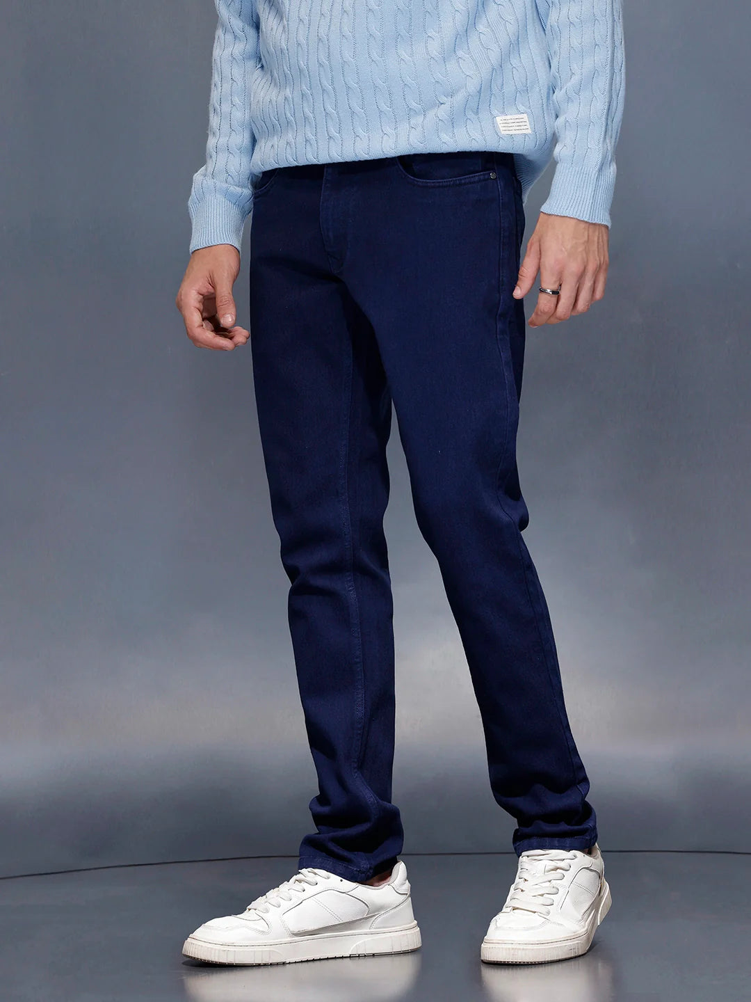 Men’s solidslim-fit casual chinos | Blue