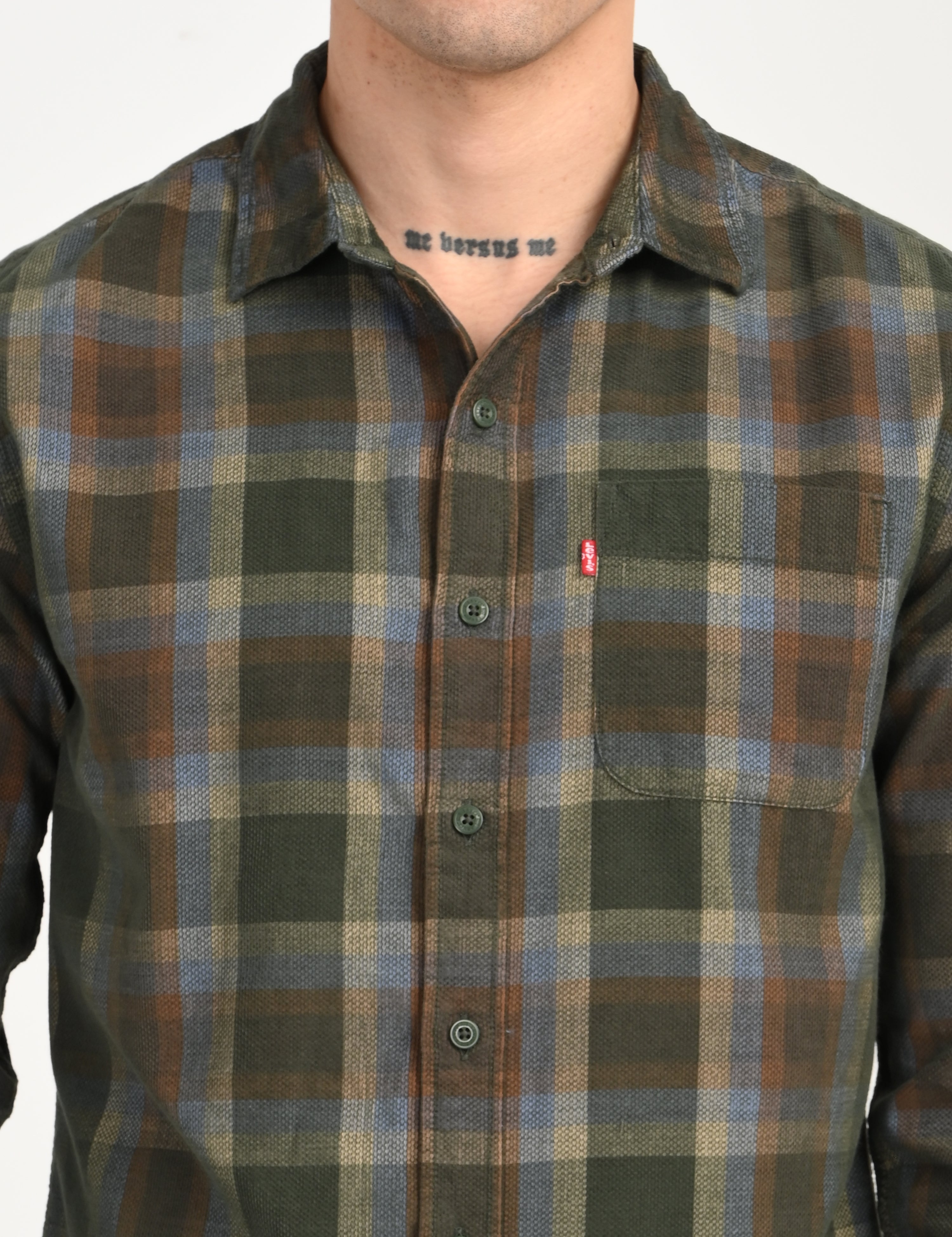 Men's Checkered Olive Slim Fit Corduroy Shirt