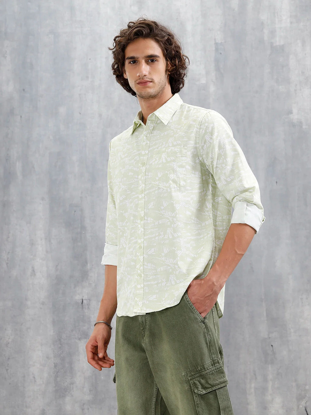 Abstract Floral Printed Slim Fit Shirt | Green