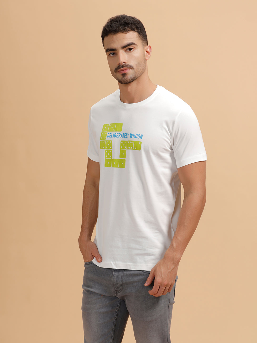 Placement Print Slim Fit T-Shirt | White