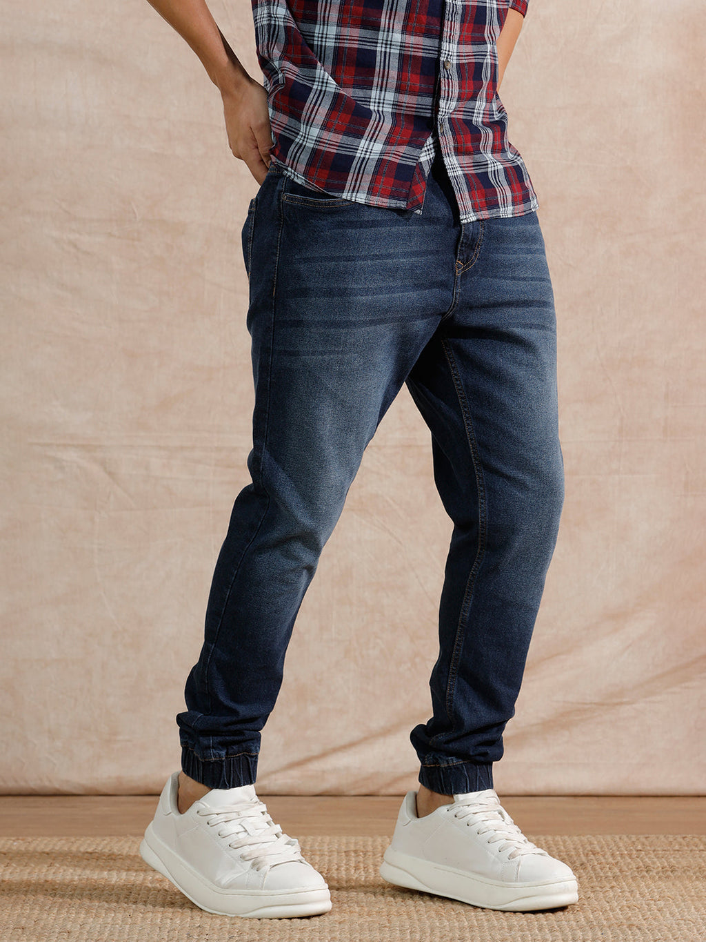Casual Heavy Fade Jogger Fit Jeans | Dark Blue