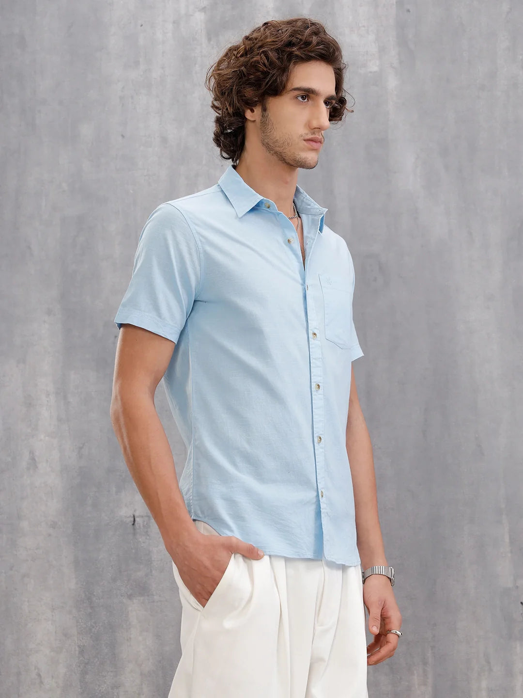 Solid 100%Cotton Regular Fit Shirt | Light Blue