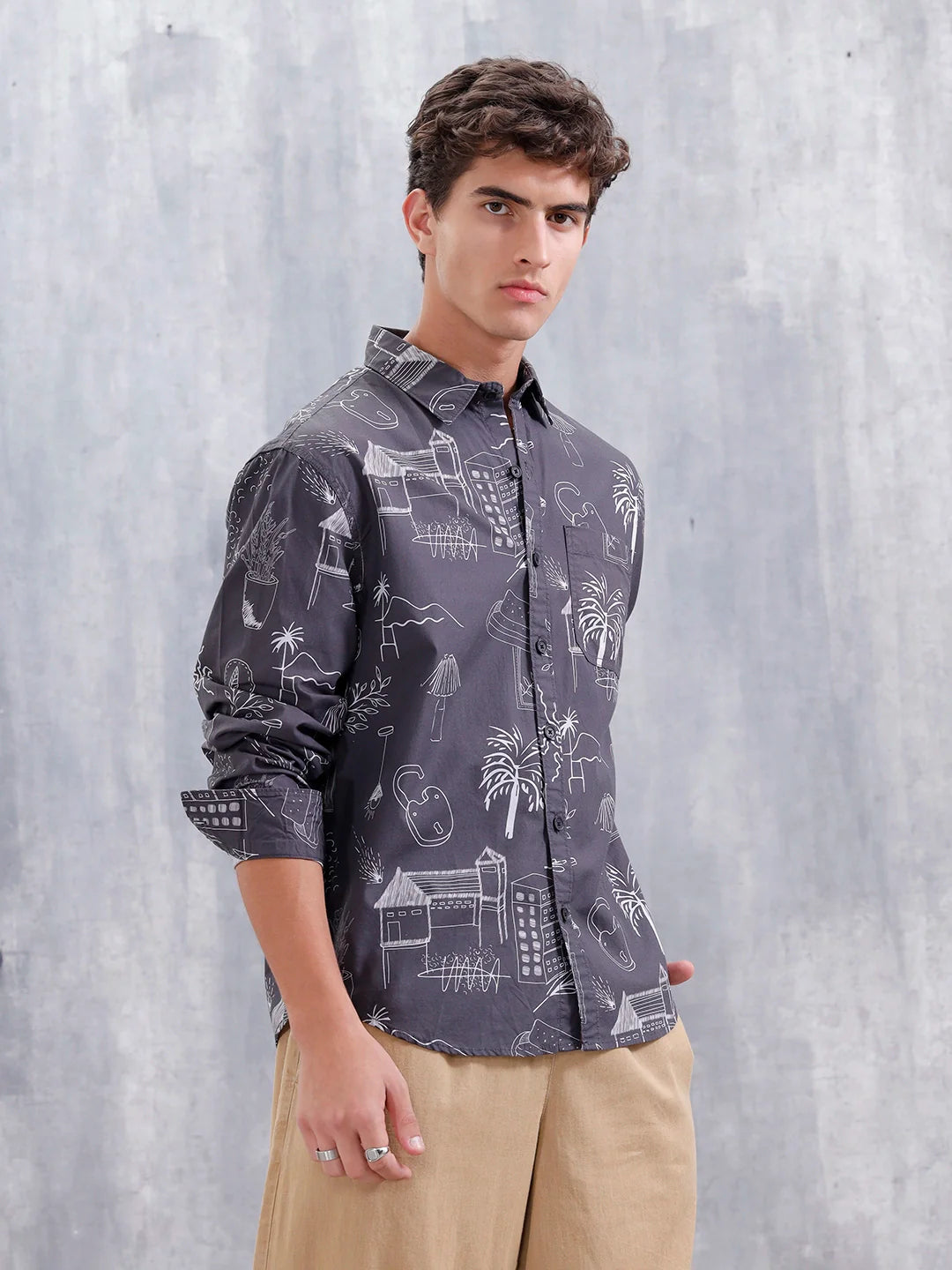 All Over Printed Comfort Fit Casual Shirt | Black