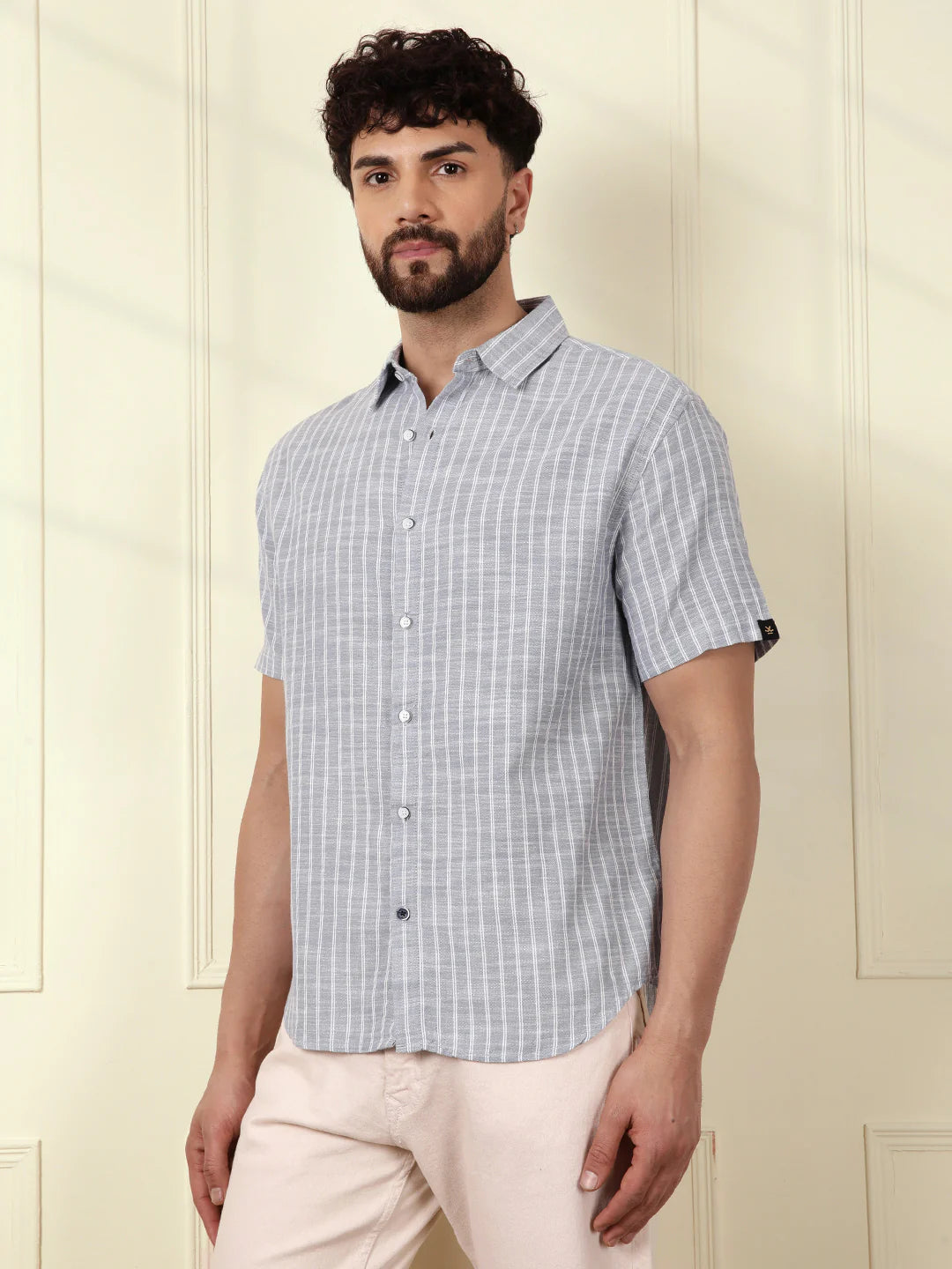 Classic Cotton Slub Striped Shirt | Blue