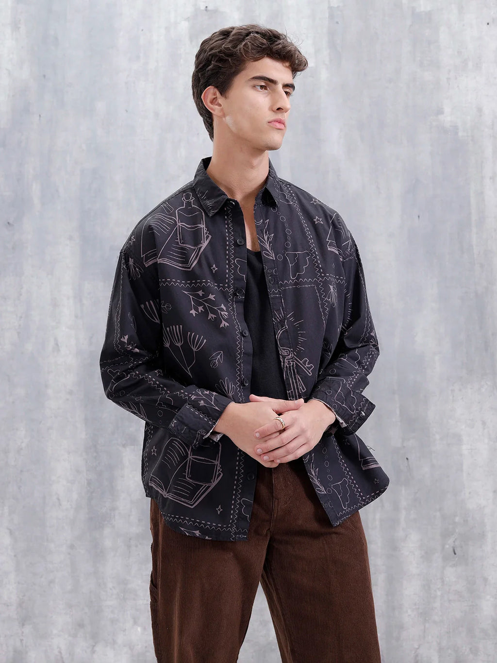Abstract Aop Oversized Fit Casual Shirt | Black