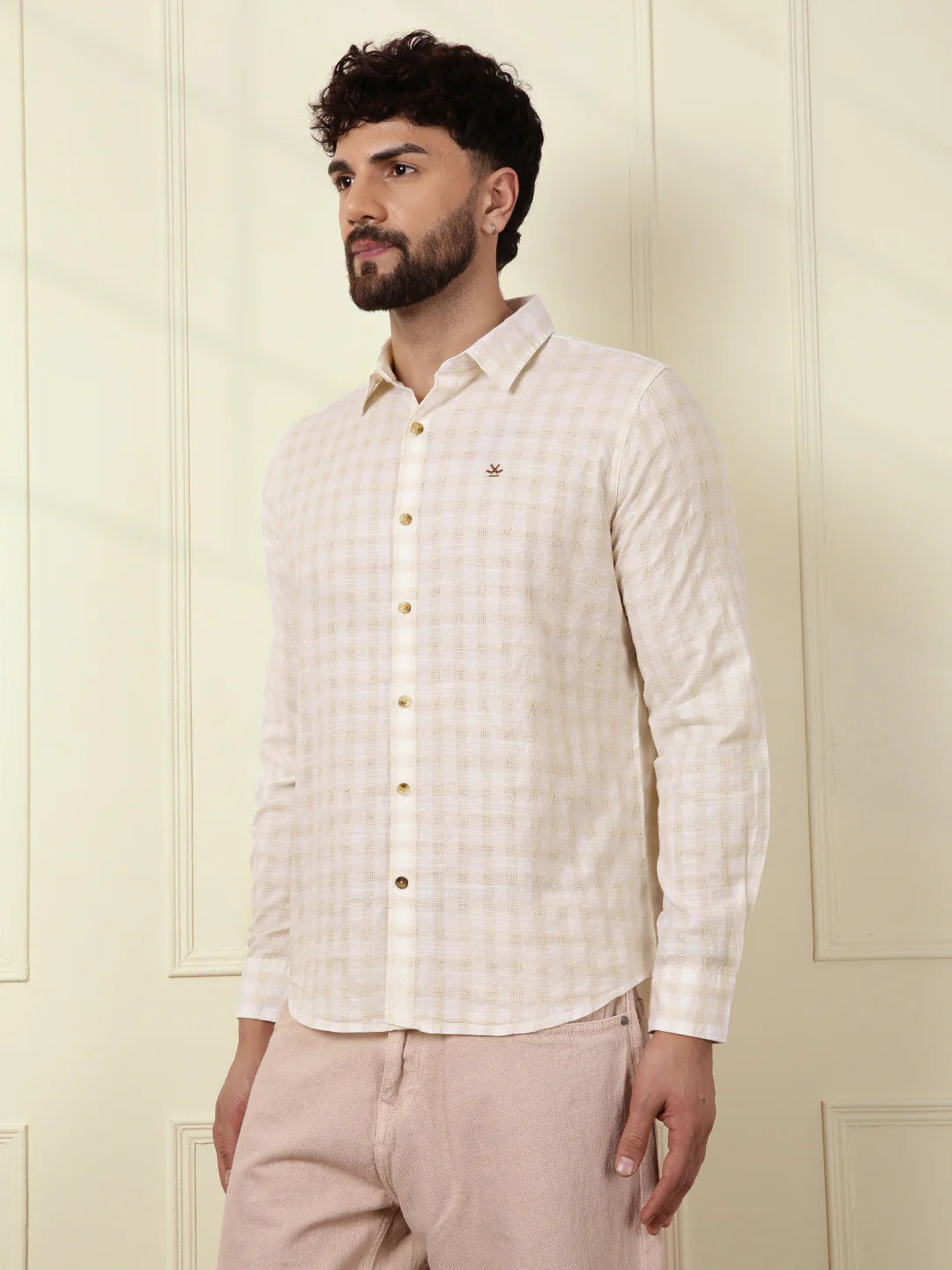 Textured Dobby Cotton Shirt | Beige
