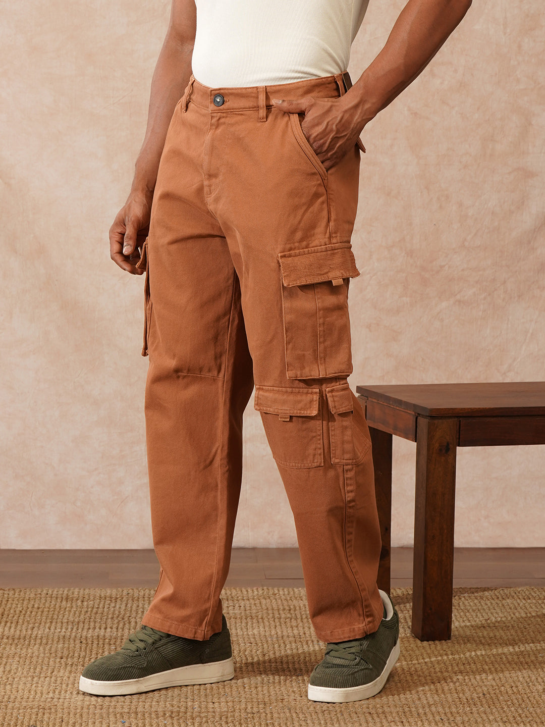 Stacked Loose Fit Cargo Trouser | Brown