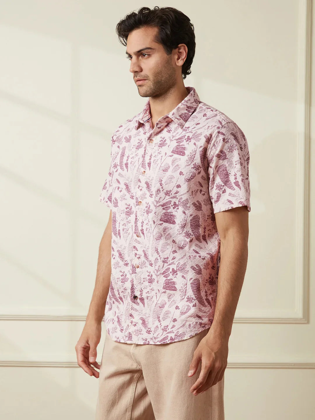 Textured Cotton Dobby AOP shirt | Maroon