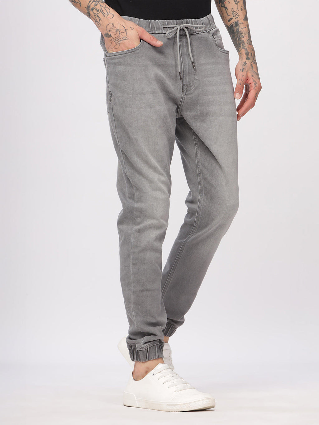 Grey Drawstring Denim Jogger