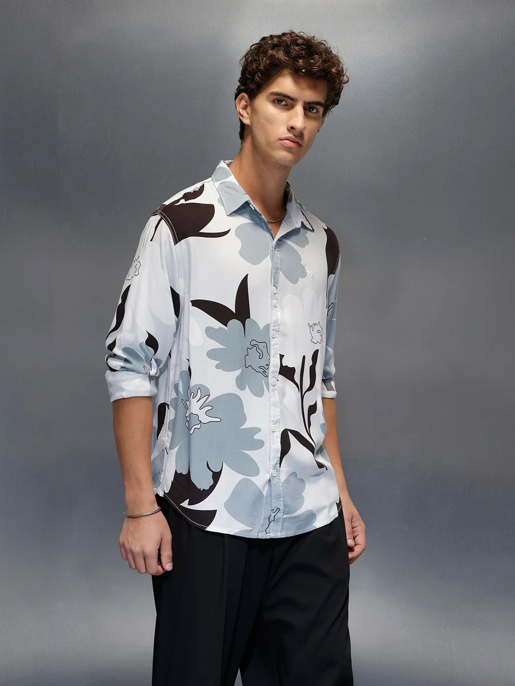 Men's Casual Comfort Fit Floral Printed Shirt  |  Grey