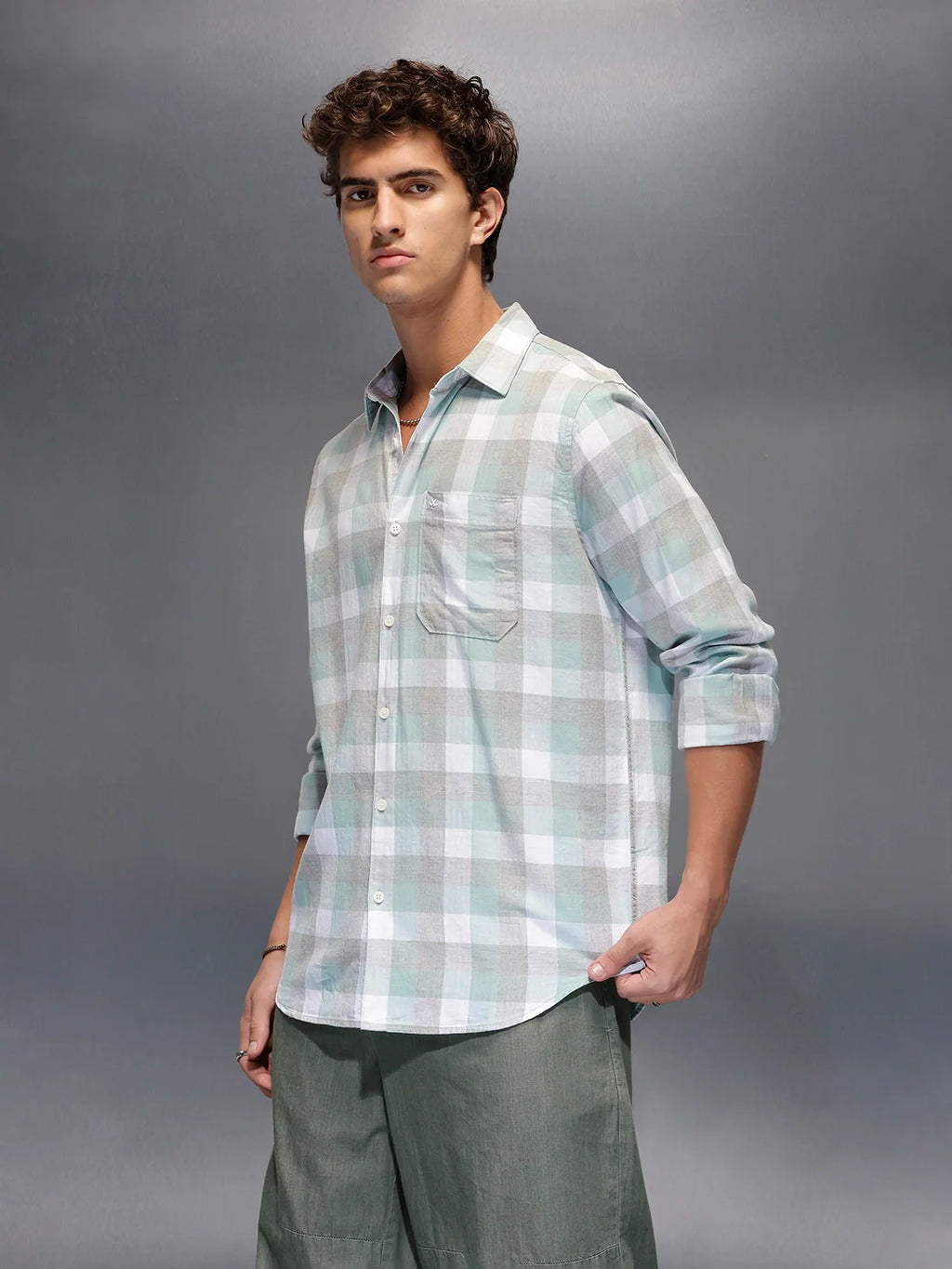 Men's Casual Slim Fit Checkered Shirt  |  Green