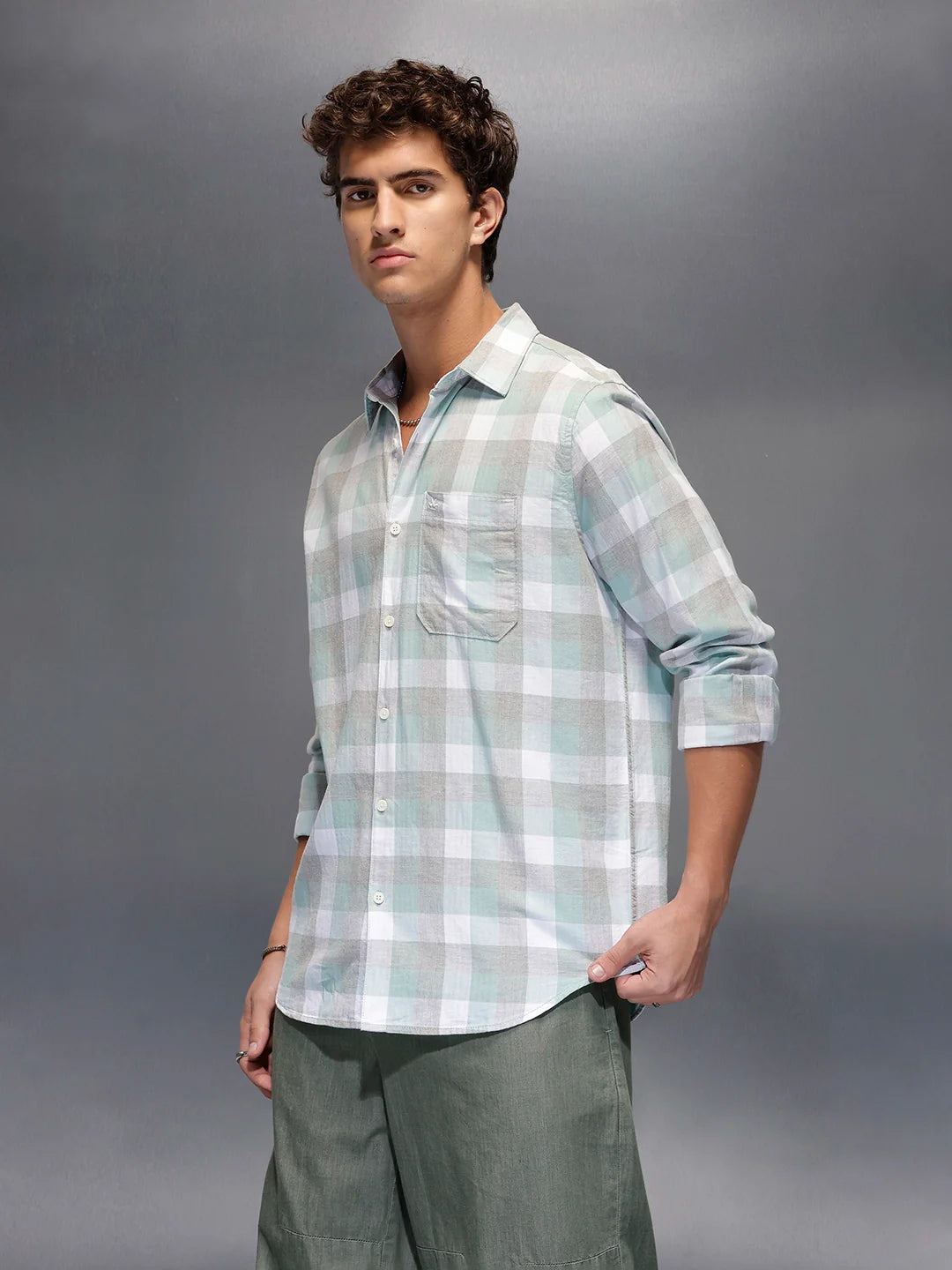 Men's Casual Slim Fit Checkered Shirt  |  Green
