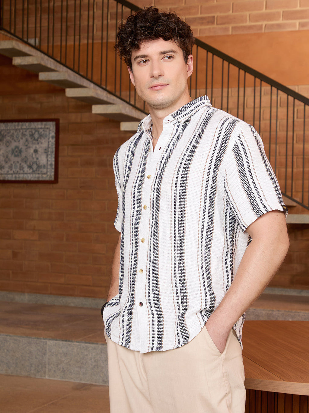 Striped Open Dobby Shirt | Off White