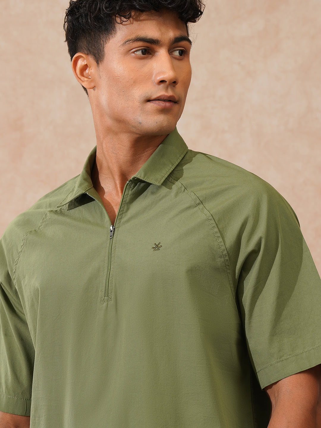 Solid Polo Collar Shirt | Olive