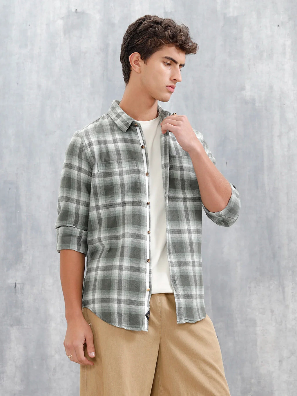 Checkered Pattern Casual Shirt For Men | Green