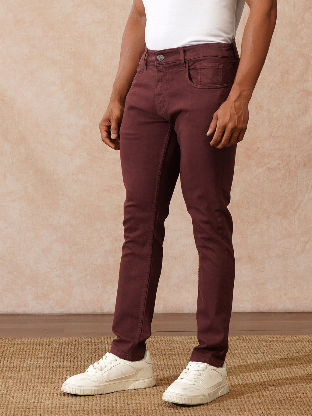 Casual Tapered Fit Jeans | Maroon