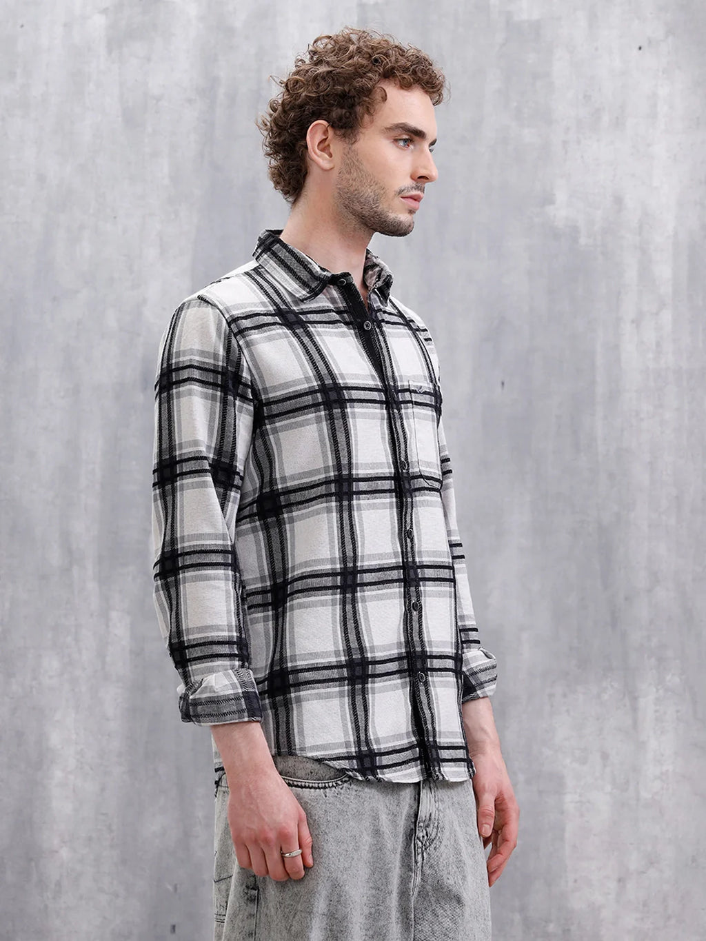 Yarn Checked Slim Fit Shirt | Grey