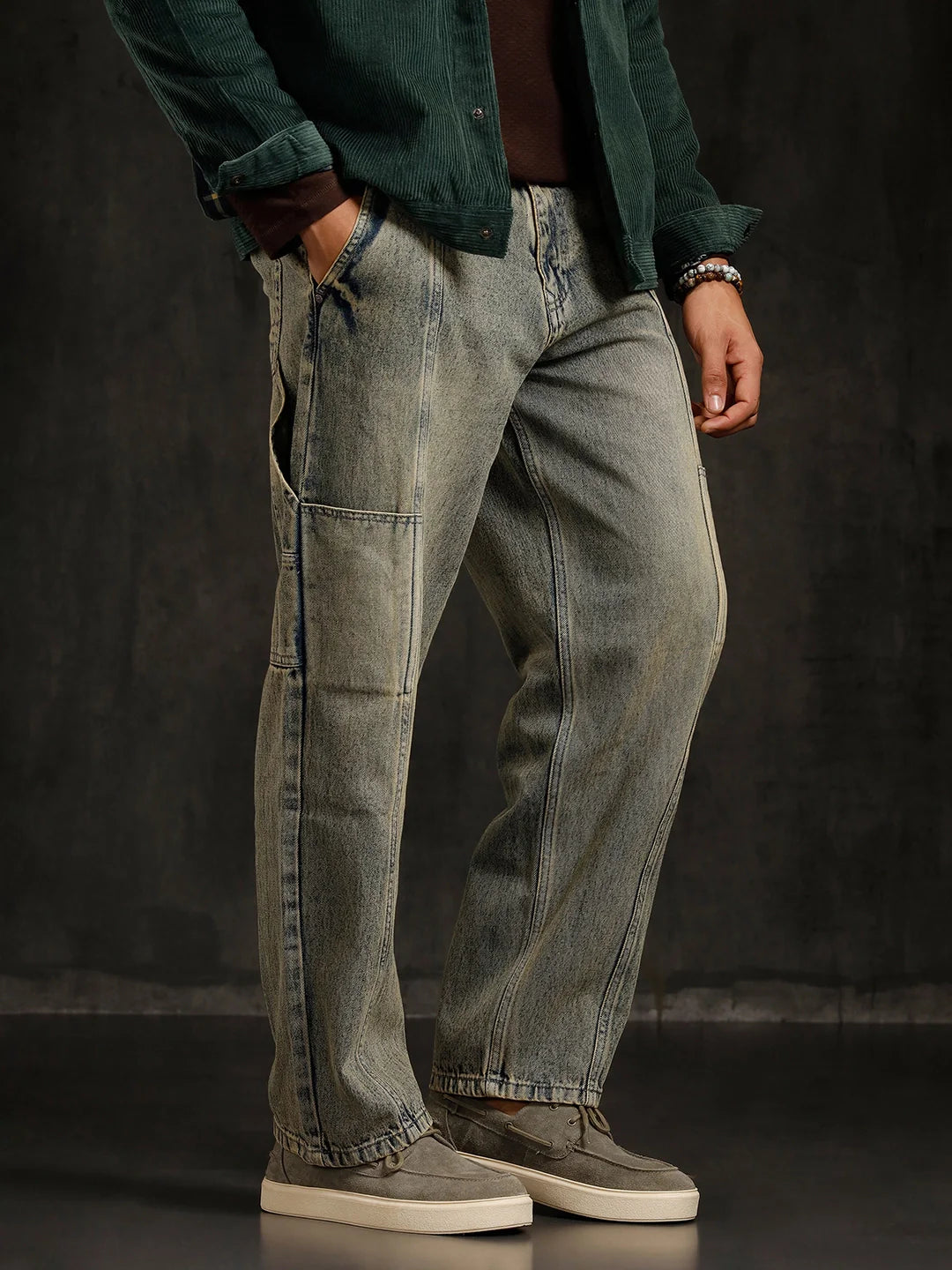 Slanted Pocket Loose Fit Jeans | Blue