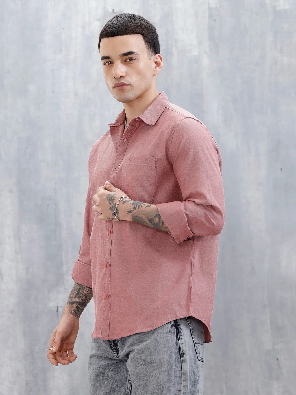 Wrogn Men's Classic Spread Collar Slim Fit Shirt | Red