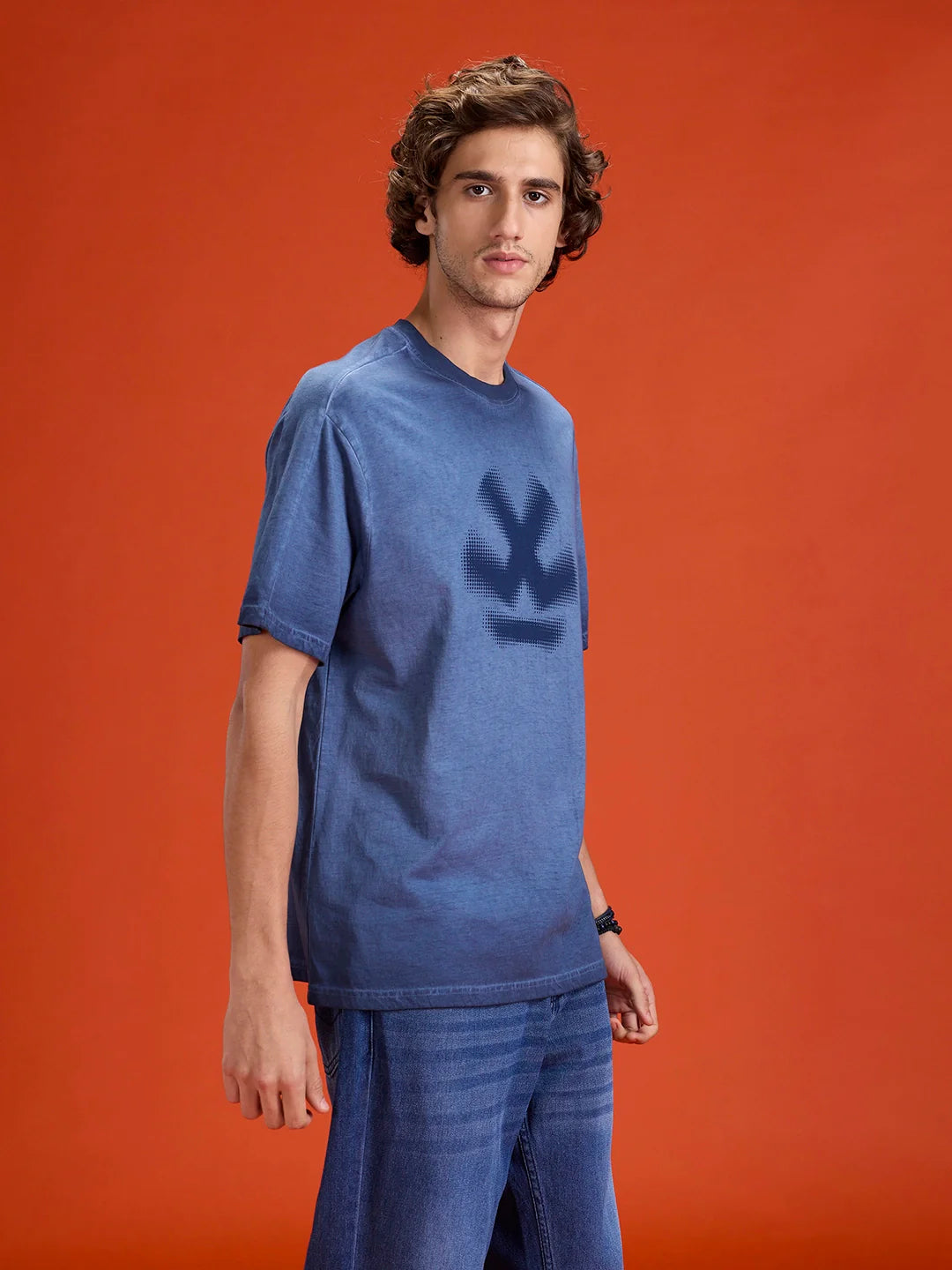 Wrogn branded washed oversized fit t-shirt | Blue