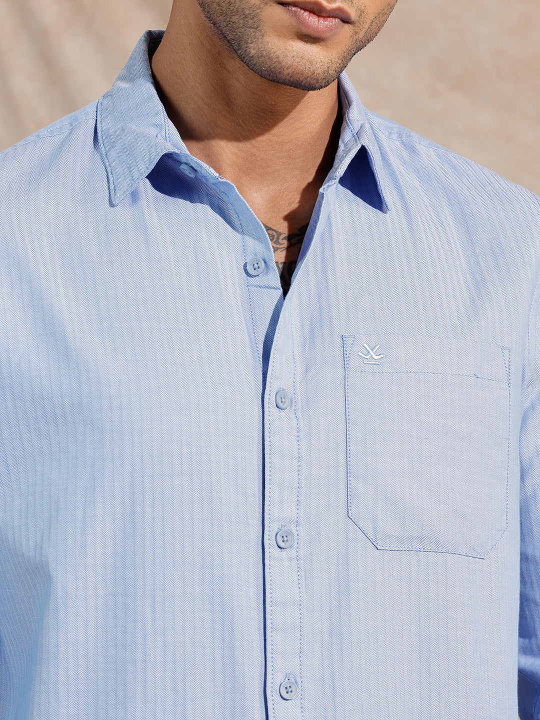 Herringbone Textured Shirt | Blue