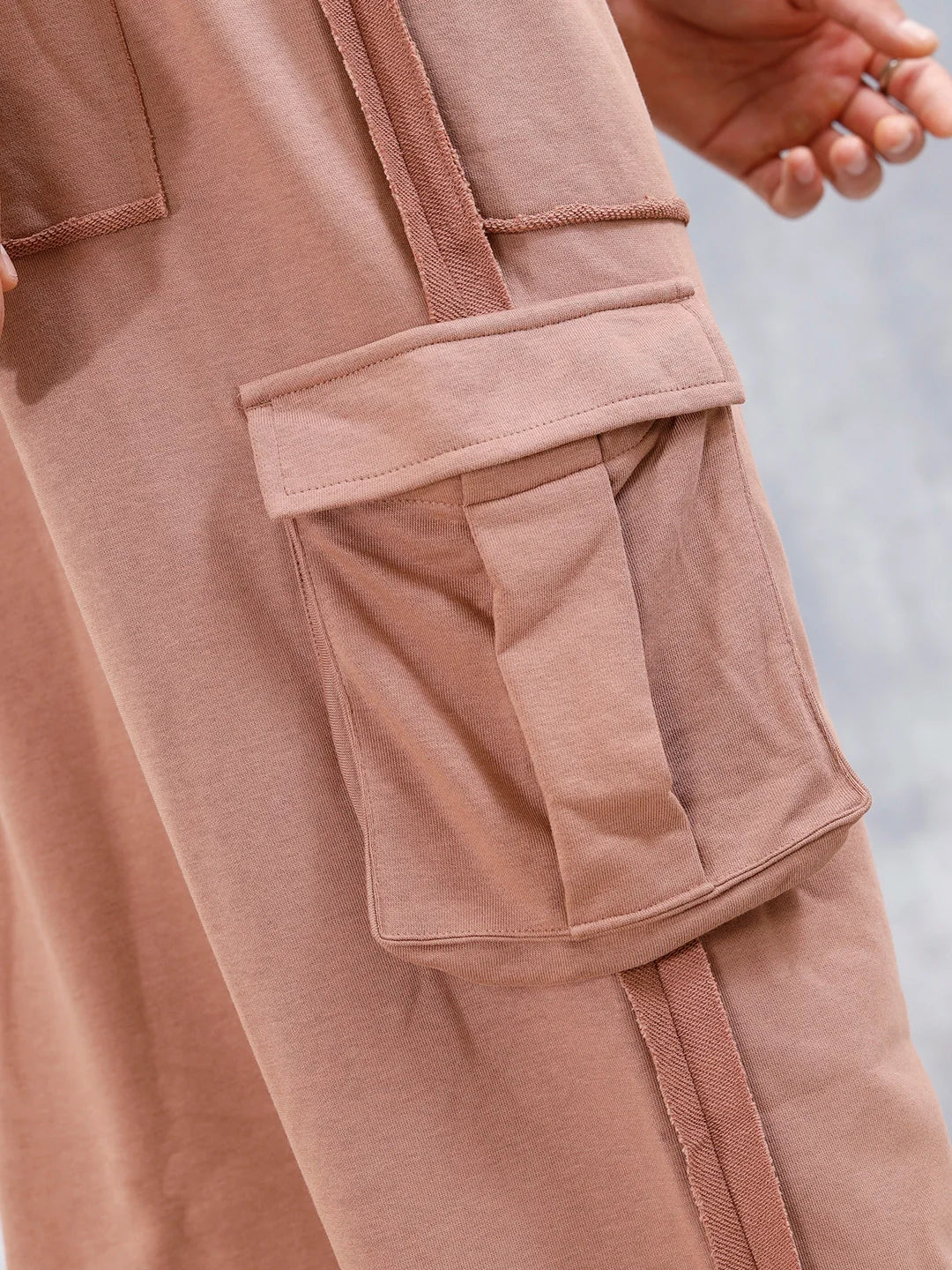 Men's Casual Relaxed Fit Cargo Knit Jogger With Raw Edge Detail | Brown