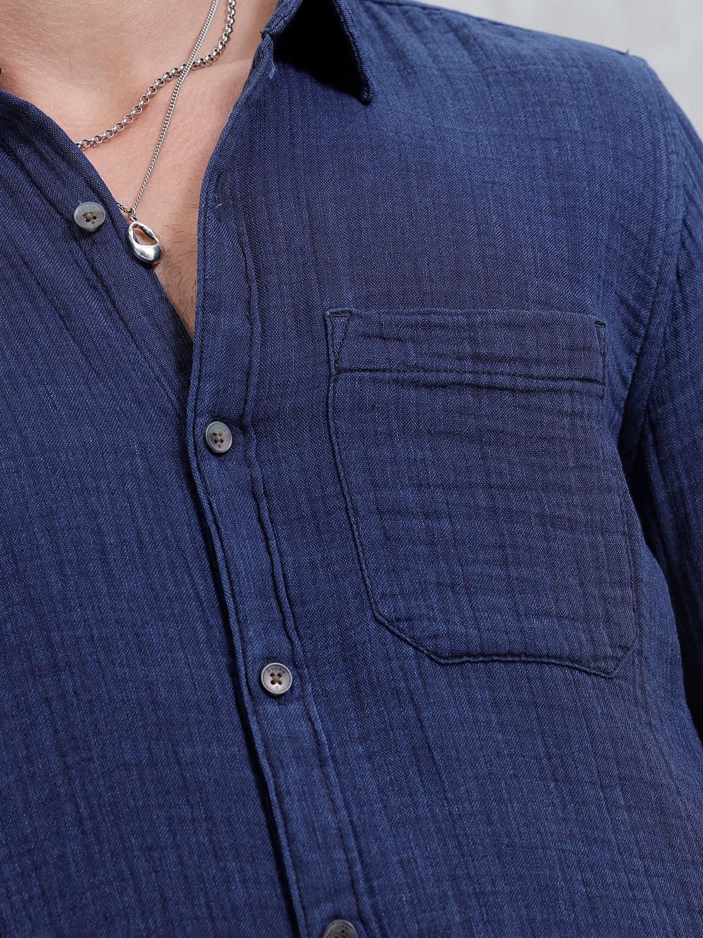 Indigo Double Cloth Slim Fit Shirt In Dark Wash | Dark Blue