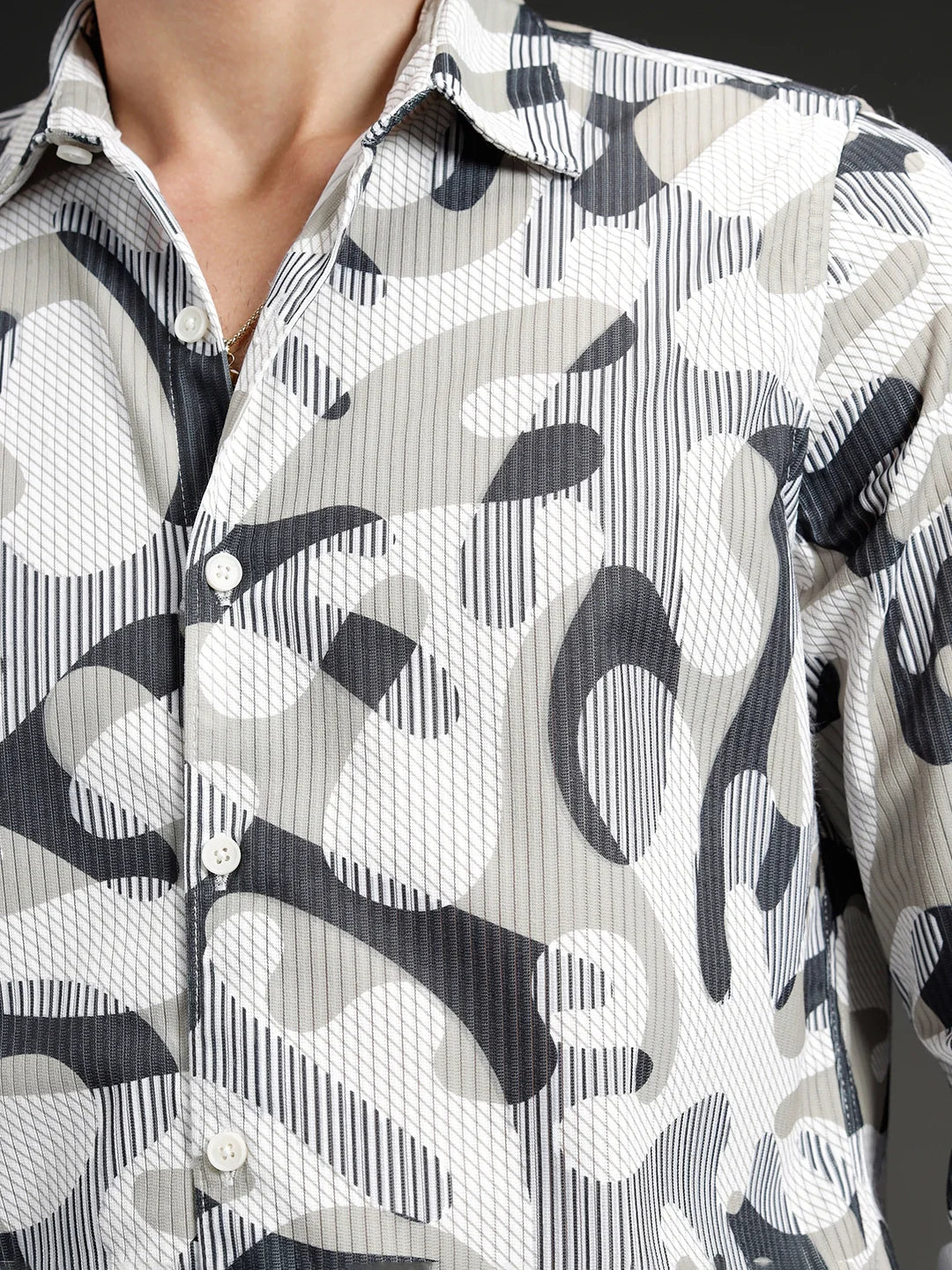 Wrogn Abstract Printed Slim Fit Shirt | Beige