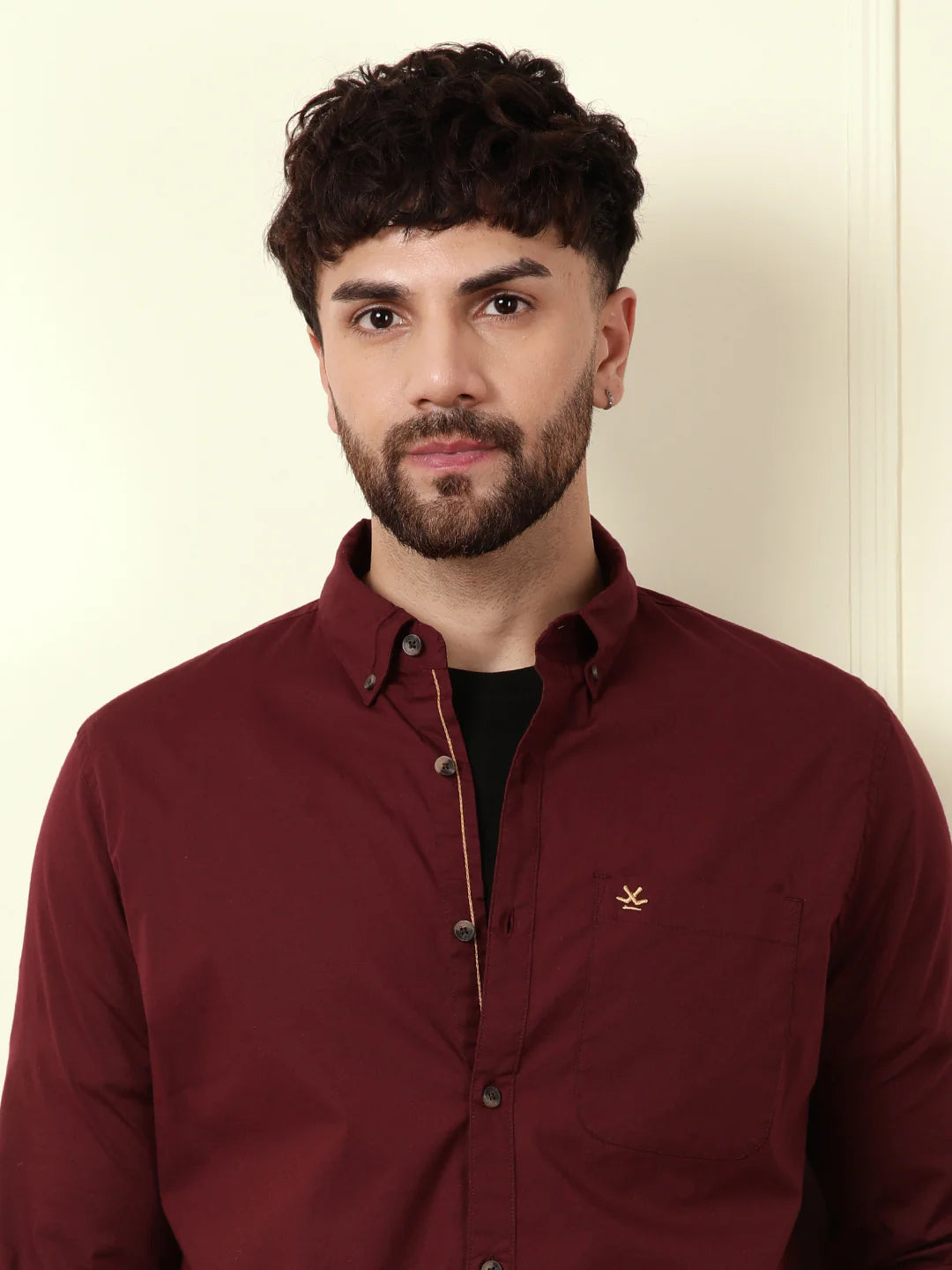 Solid Cotton Blend Shirt | Wine