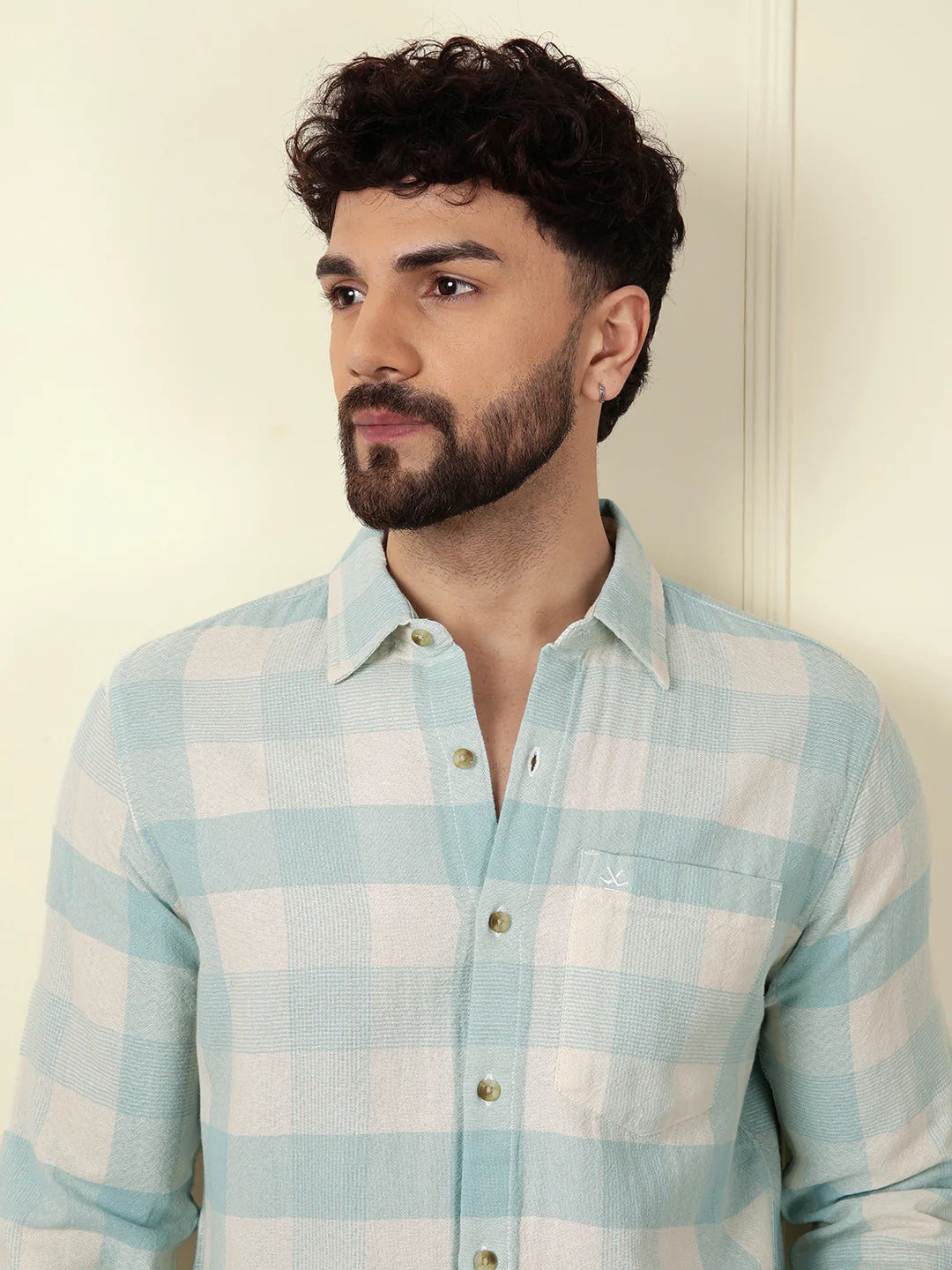 Textured Pastel Checked Shirt | Light Blue