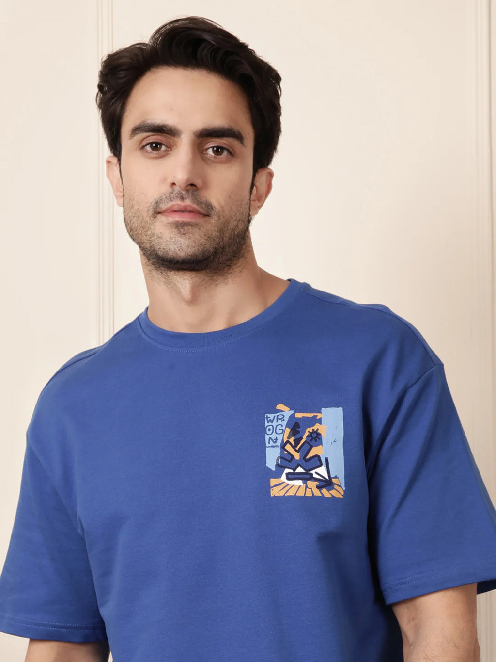Heavy GSM Printed Faces T-Shirt | Blue