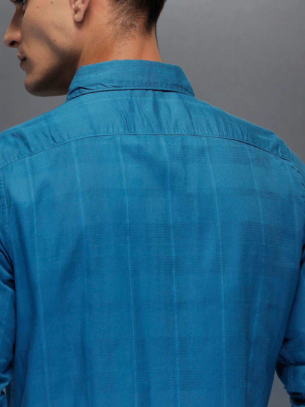 Men's slim fit casual shirt with checked weave pattern | Blue