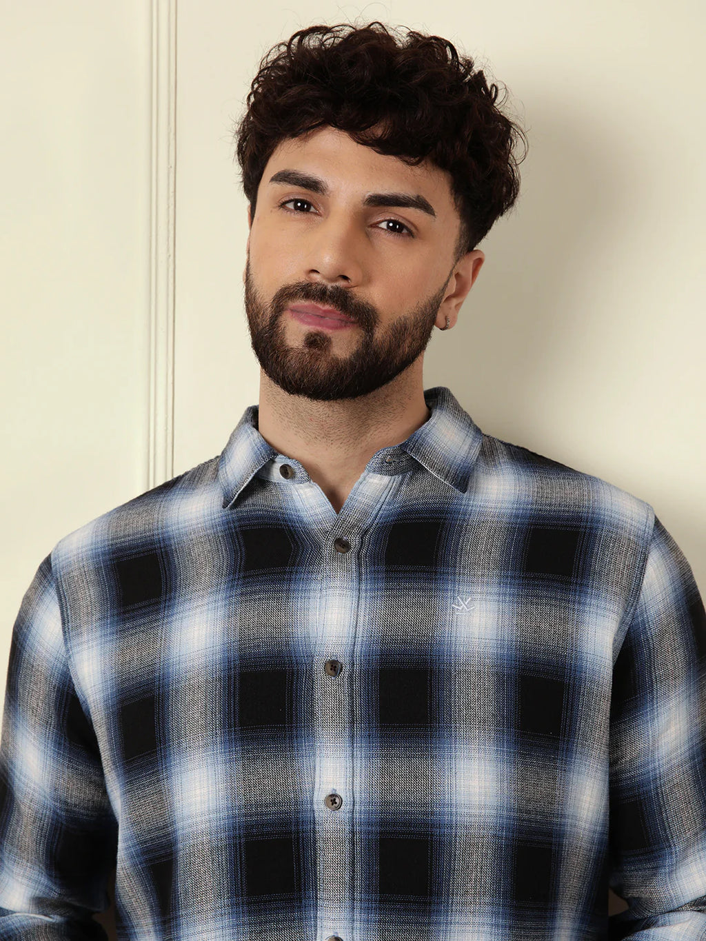 Shadow Checked Cotton Shirt | Grey