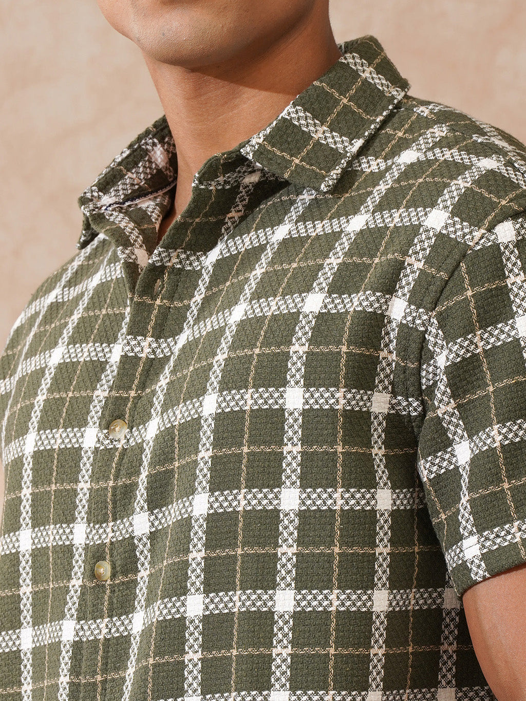 Textured Checks Dobby Shirt | Olive