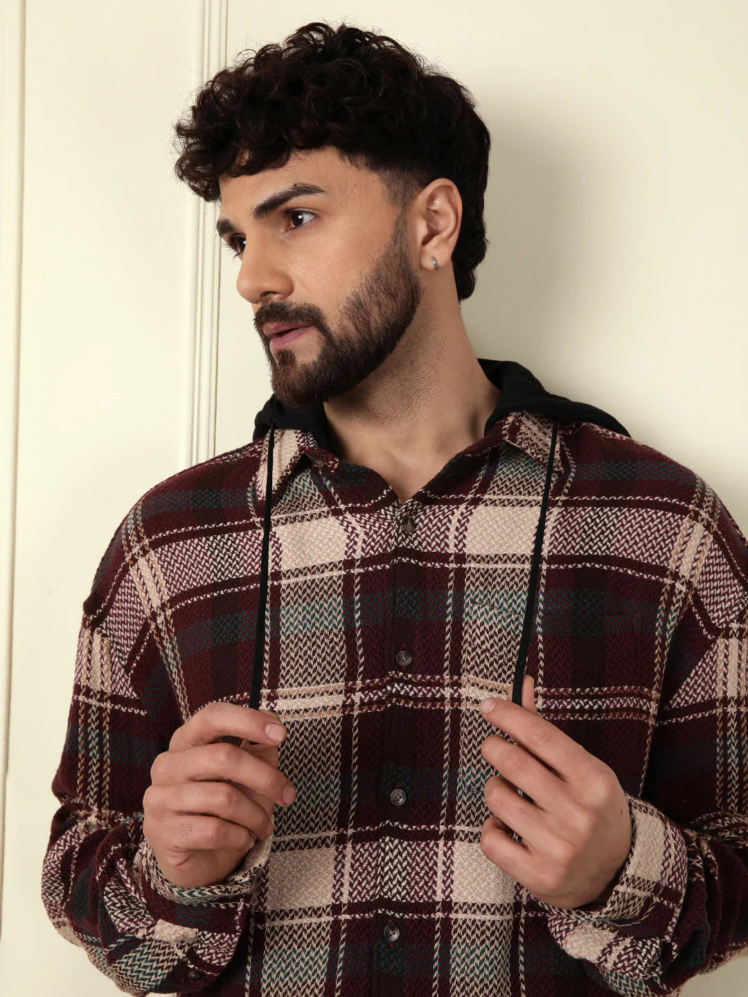 Maroon Hooded Oversized Shirt
