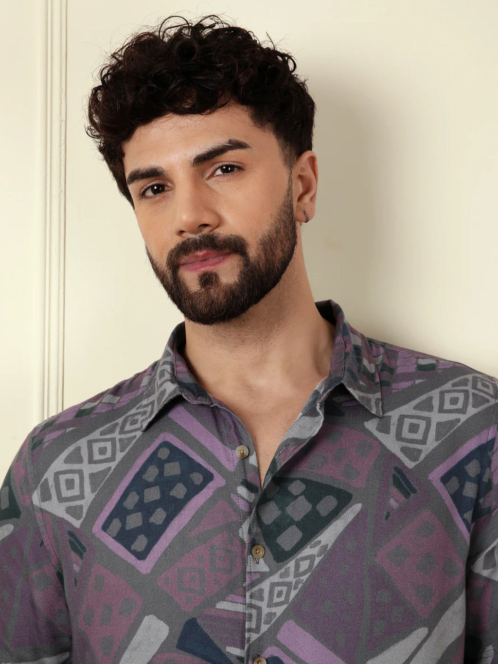 AOP Fluid Light Weight Viscose Shirt | Grey