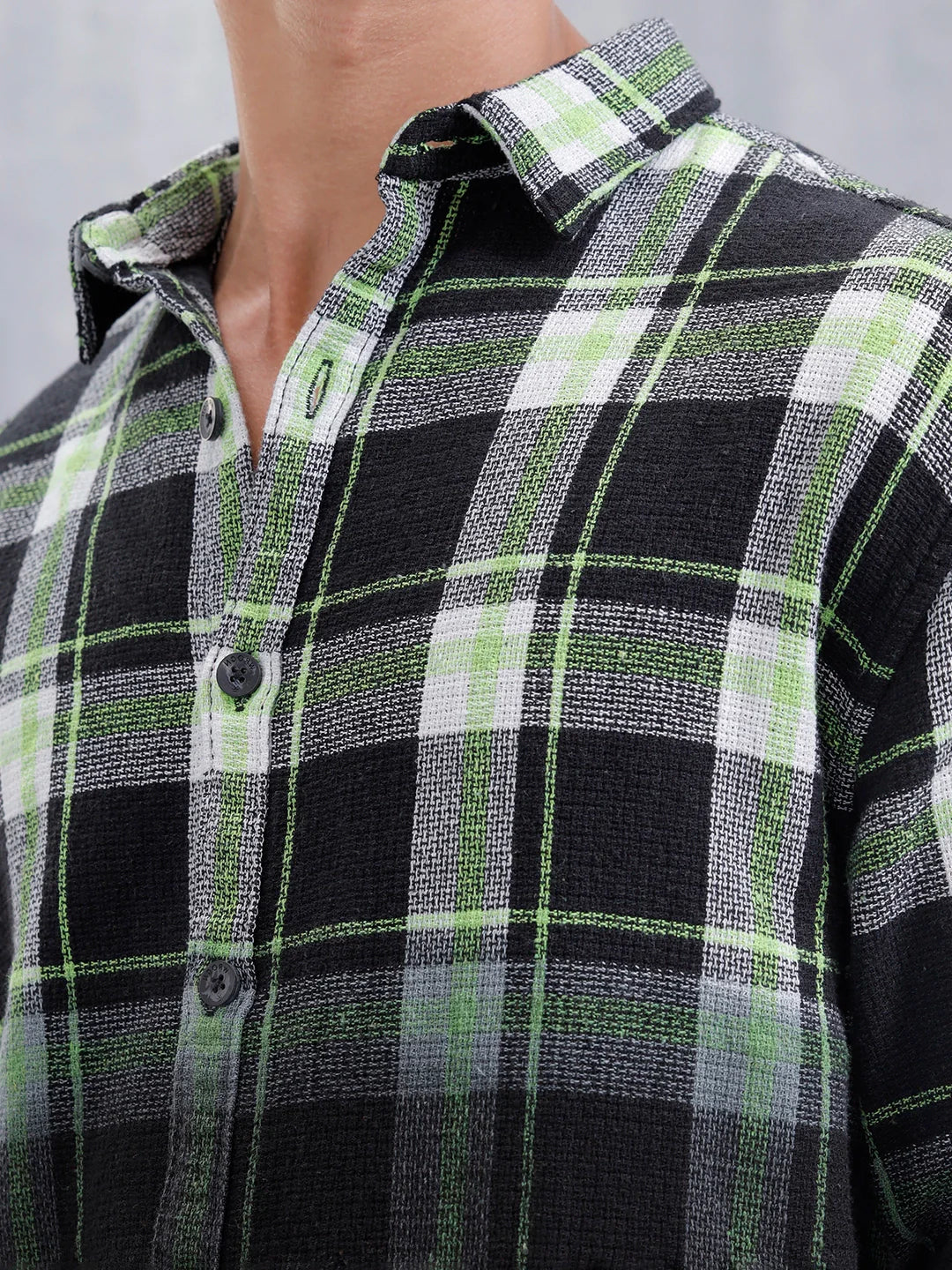 Men Checkered Pattern Oversized Fit Shirt | Black