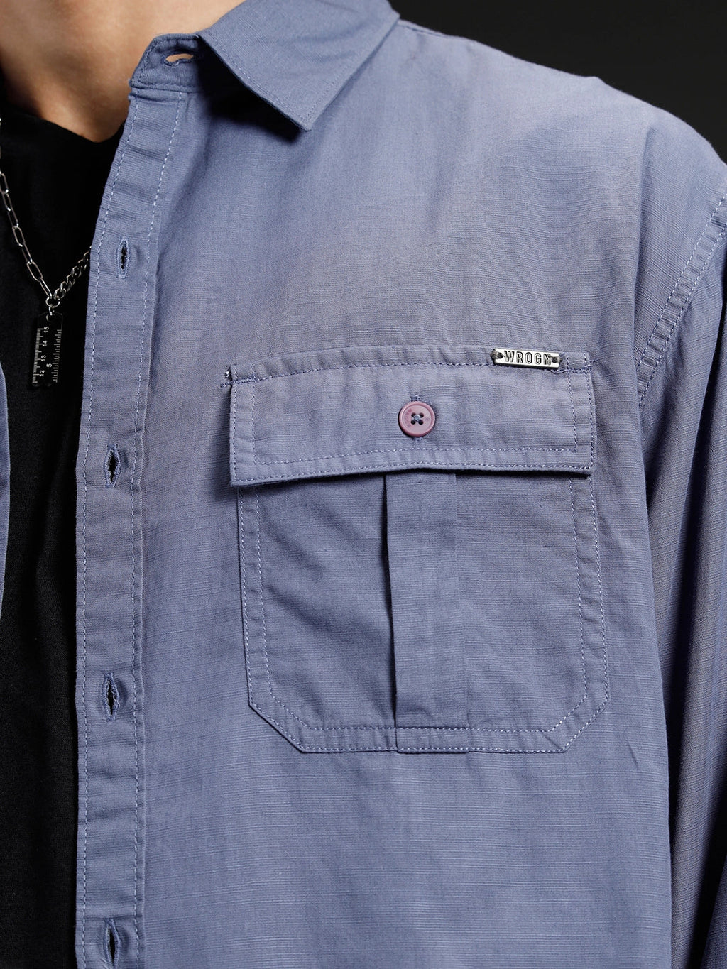 Wrogn Men's Casual Comfort Fit Double Pocket Shirt | Grey