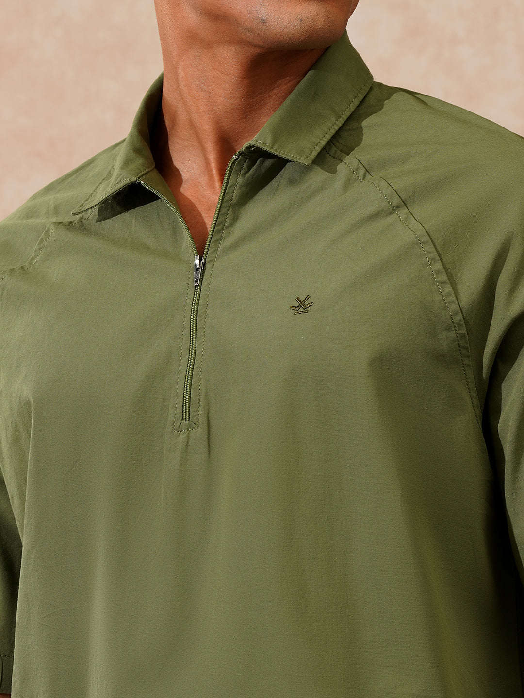 Solid Polo Collar Shirt | Olive