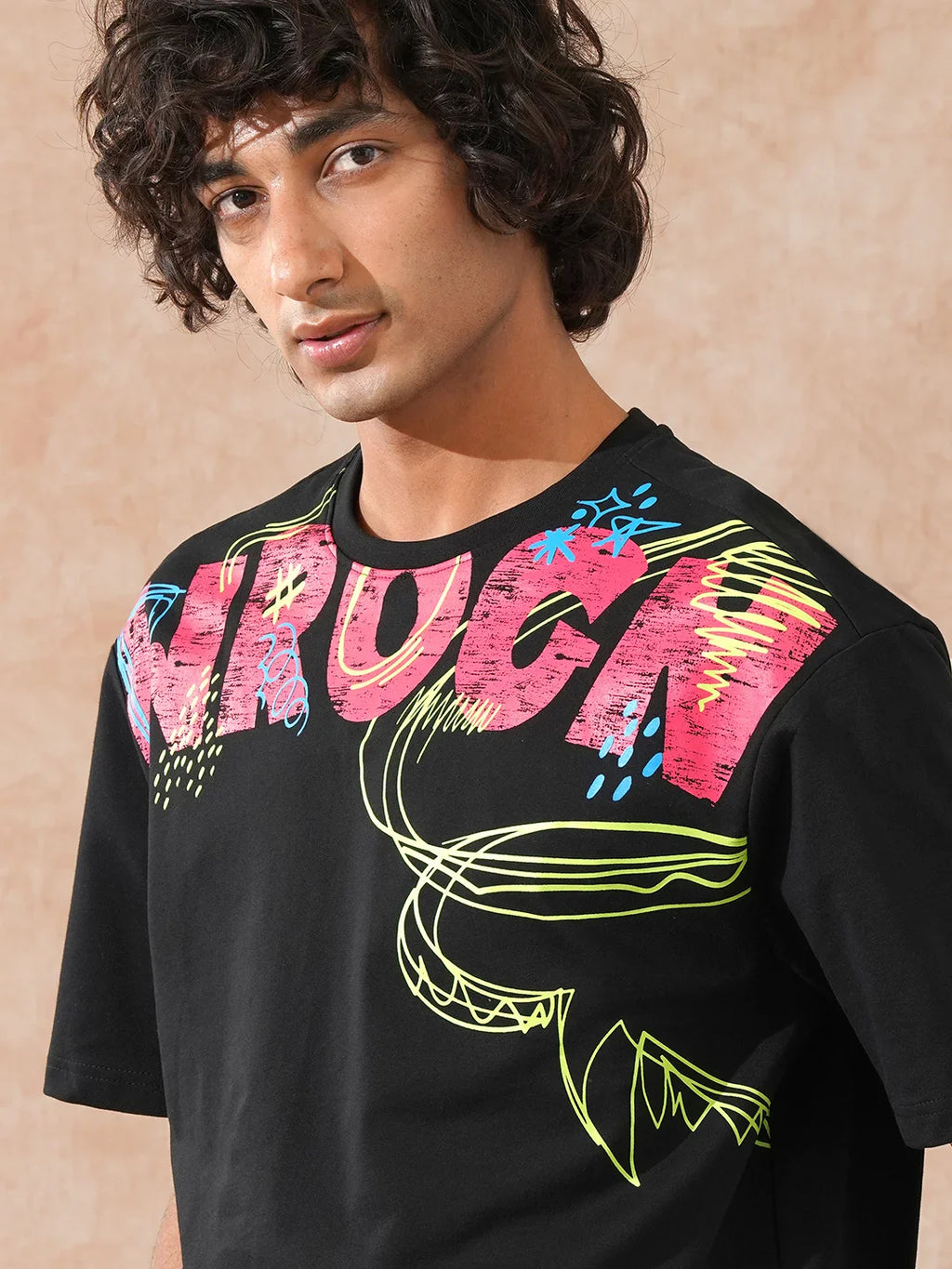 Heavy GSM Placement Printed T-Shirt | Black