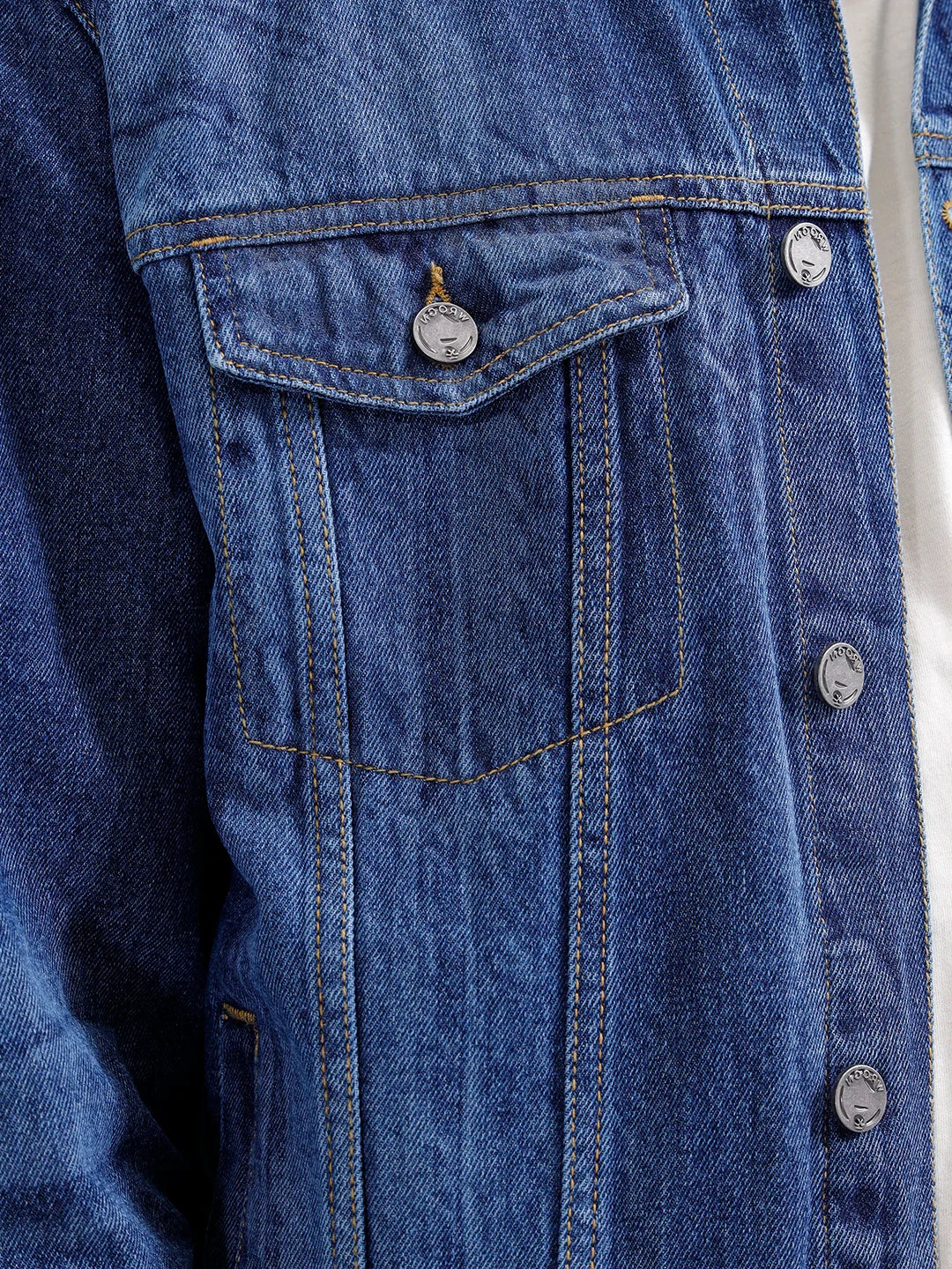 Slim Fit Laser Printed Denim Trucker | Dark Wash