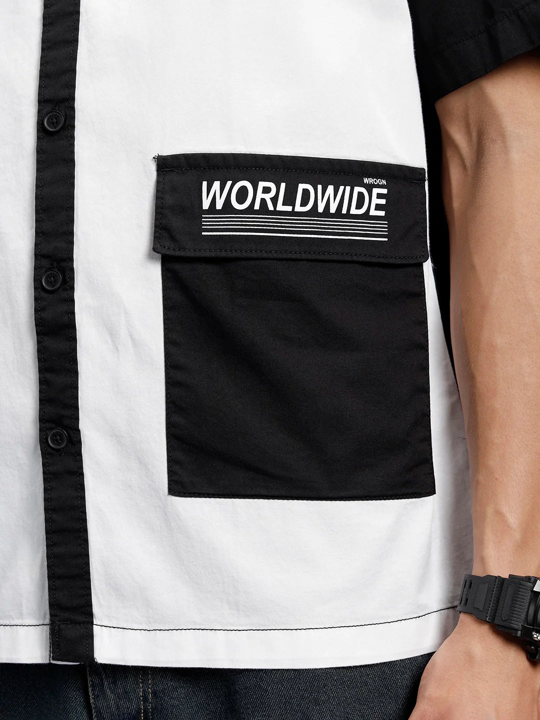 Men's casual colourblock oversized fit shirt | WHITE AND BLACK