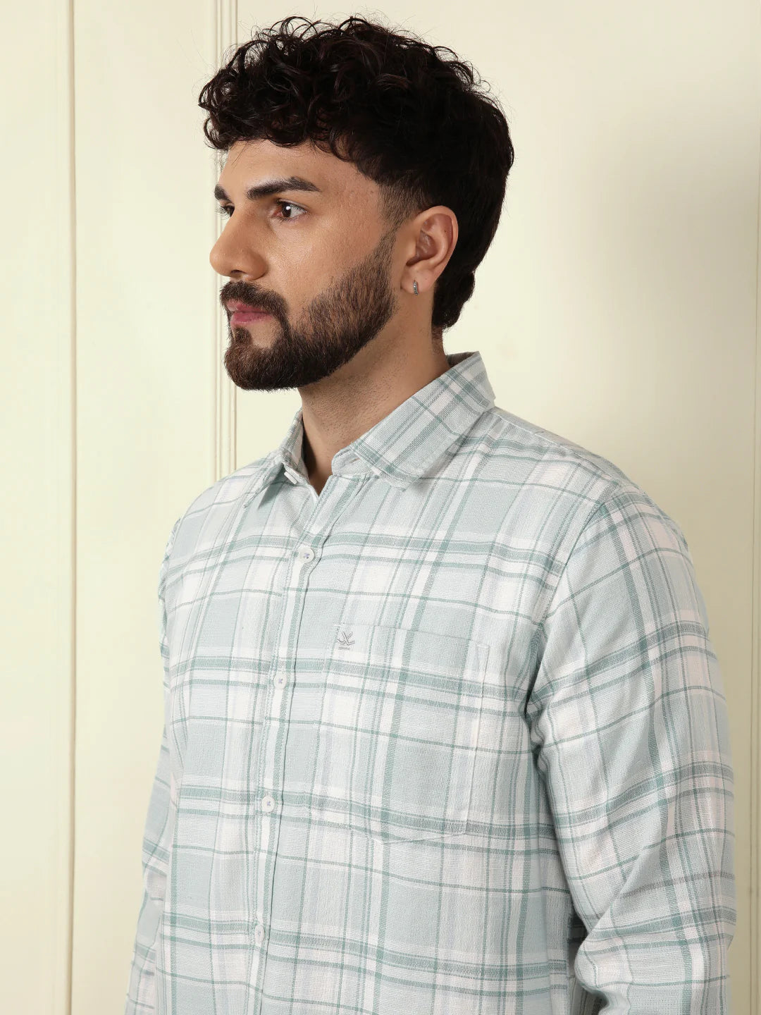 Textured Checks Summer Shirt | Green
