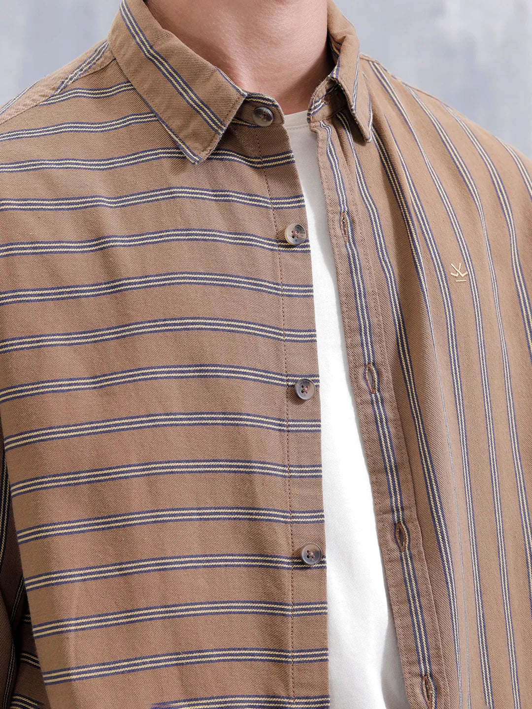 Asymmetrical Striped Oversized Shirt For Men | Brown