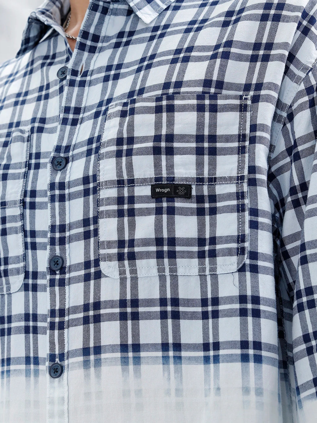 Men's Casual Oversized Fit Checkered Pattern Shirt | White