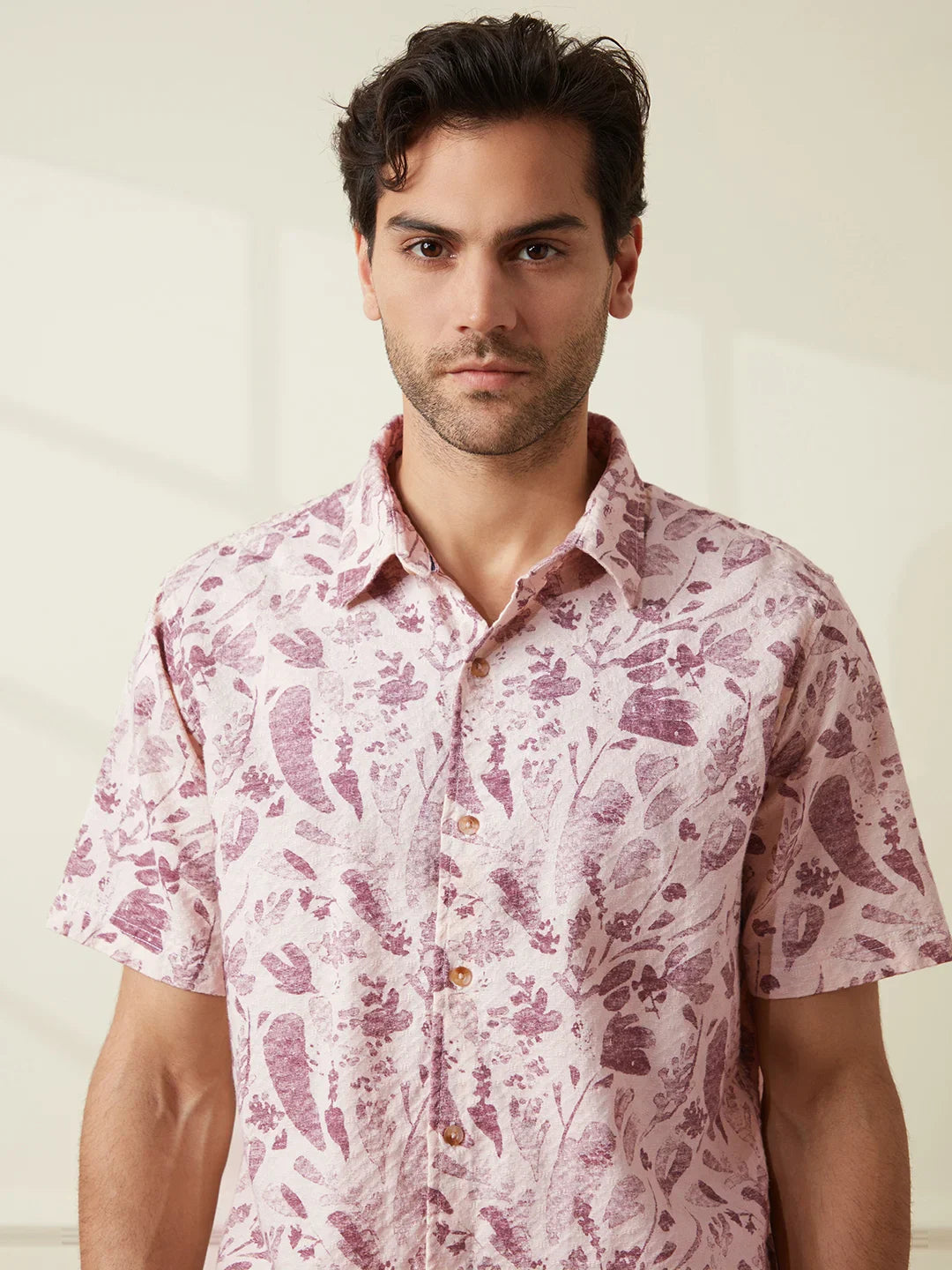 Textured Cotton Dobby AOP shirt | Maroon